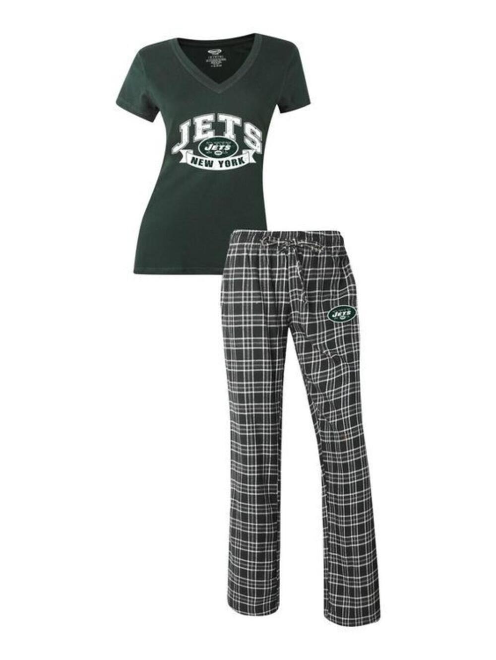 3383 NFL Women's Pajama Set Long Sleeve Top & Flannel Pants NEW YORK JET sz 3x